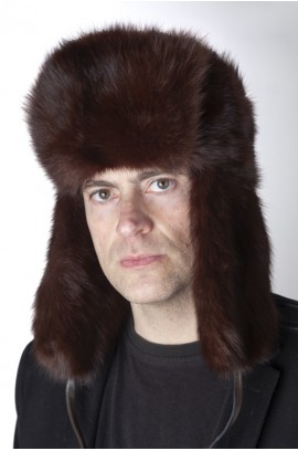 Dark brown marten-sable fur hat, Russian style 